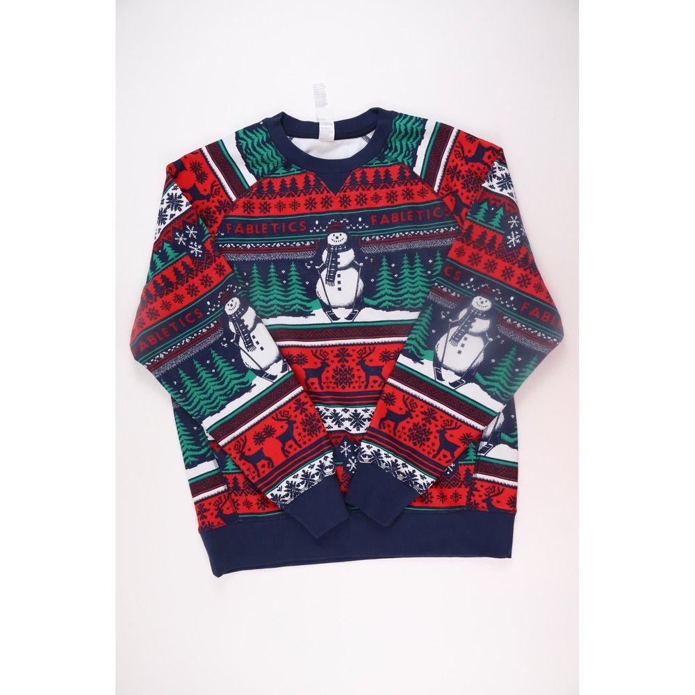 Fabletics Mens Sweatshirt Holiday Frosty Fair Isle Red Blue Large NWT